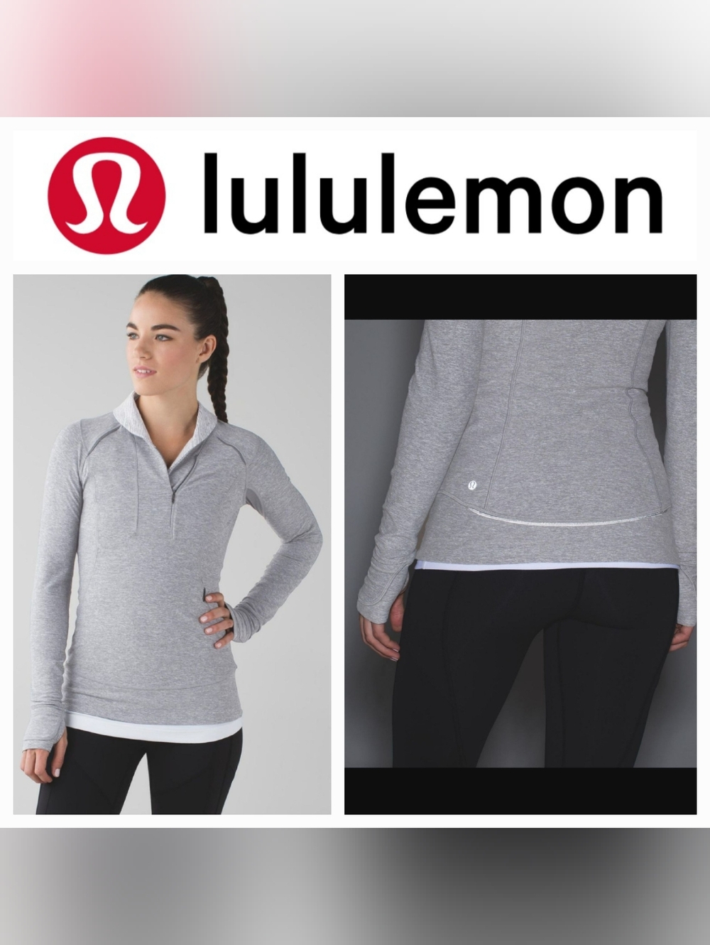Lululemon Think Fast Pullover Top Heathered Slate Gray Sz 4 Fitted ½-Zip Active